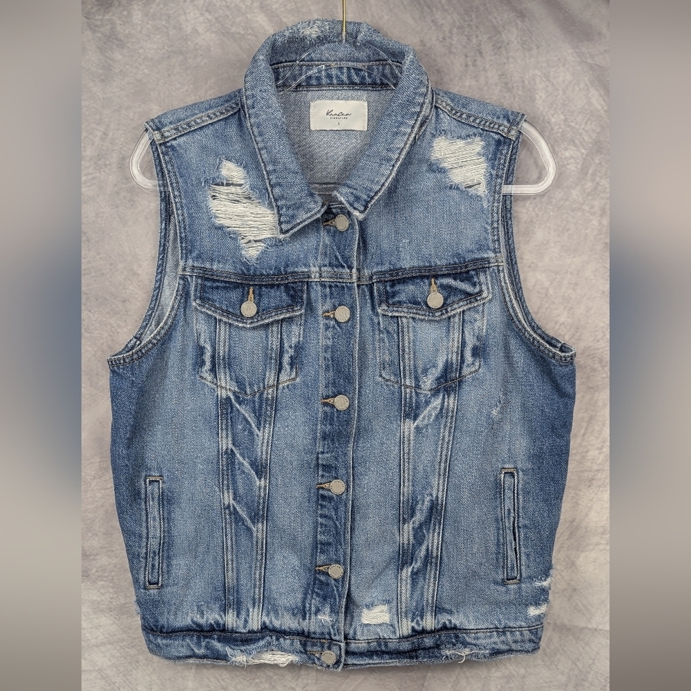 KanCan Size Large Denim Vest Distressed